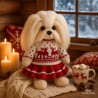 Lucky Doggy knuffelkleding 40 cm – Rood-witte trui met rendiermotief + plooirok – Scandinavische look