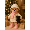 Lucky Doggy Knuffelkleding – Fashion Winter: Ivoorkleurige jas & roze laarsjes