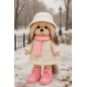 Lucky Doggy Knuffelkleding – Fashion Winter: Ivoorkleurige jas & roze laarsjes
