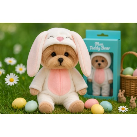 Vêtement peluche Lucky Doggy 40 cm – Pyjama Bunny en fausse fourrure – Capuche lapin