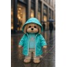 Lucky Doggy knuffelkleding 40 cm – Turquoise regenjas, trui met ster, crèmekleurige broek – Regenachtige Dag