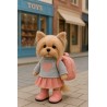 Lucky Doggy knuffelkleding 40 cm – Grijze trui met roze hart, roze rok, laarsjes & rugzak – Urban Style