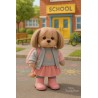 Lucky Doggy knuffelkleding 40 cm – Grijze trui met roze hart, roze rok, laarsjes & rugzak – Urban Style