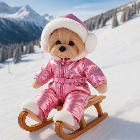 Lucky Doggy – Ski-outfit in metallic roze met capuchon en oorwarmers