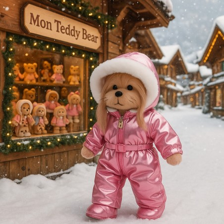 Lucky Doggy – Ski-outfit in metallic roze met capuchon en oorwarmers