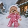 Lucky Doggy – Ski-outfit in metallic roze met capuchon en oorwarmers