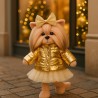 Lucky Doggy knuffelkleding 40 cm – Gouden jas, glitterrok en strik – Golden Jacket