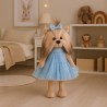 Lucky Doggy knuffelkleding 40 cm – Blauw jurkje met stippen en strik – Hemelsblauw Jurkje