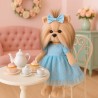 Lucky Doggy knuffelkleding 40 cm – Blauw jurkje met stippen en strik – Hemelsblauw Jurkje