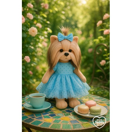 Lucky Doggy knuffelkleding 40 cm – Blauw jurkje met stippen en strik – Hemelsblauw Jurkje