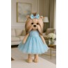 Lucky Doggy knuffelkleding 40 cm – Blauw jurkje met stippen en strik – Hemelsblauw Jurkje