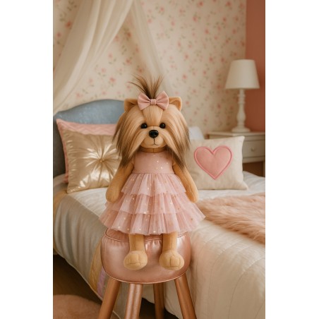 Lucky Doggy – Romantic Evening Kledingset – Roze Tulejurk met Gouden Sterren en Bijpassende Strik