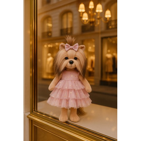 Lucky Doggy – Romantic Evening Kledingset – Roze Tulejurk met Gouden Sterren en Bijpassende Strik