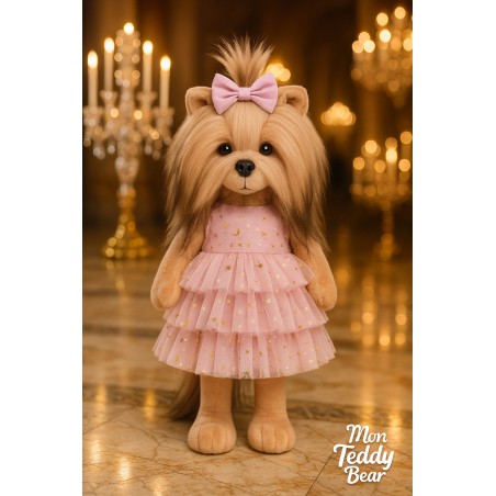 Lucky Doggy – Romantic Evening Kledingset – Roze Tulejurk met Gouden Sterren en Bijpassende Strik