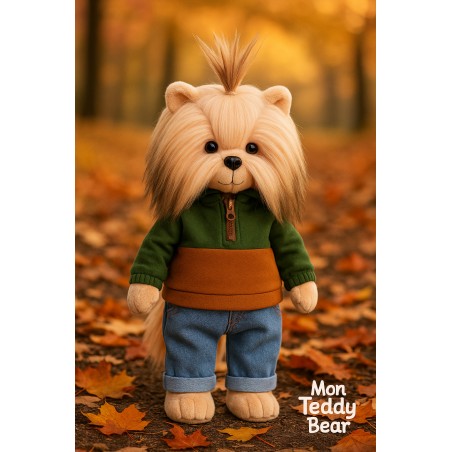 Lucky Doggy – Peluche articulée Andy avec sweat bicolore automnal et jean – Autumn Palette