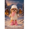 Peluche Lucky Doggy Yoyo avec manteau d’hiver blanc, écharpe rose et bottines – 40 cm
