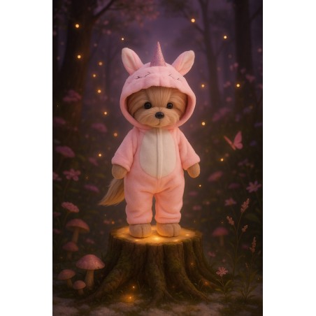 Peluche Lucky Doggy Yoyo déguisée en licorne rose – 40 cm