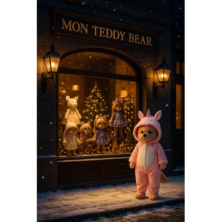 LD2_088_main.jpg → Peluche Lucky Doggy habillée d’un pyjama licorne rose avec corne scintillante