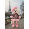 Kleidung für Lucky Doggy Plüsch 40 cm – Rosa Leopardenmantel, Barett und Schuhe – Lucky Mimi: Mon Amour