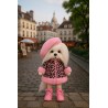 Kleidung für Lucky Doggy Plüsch 40 cm – Rosa Leopardenmantel, Barett und Schuhe – Lucky Mimi: Mon Amour