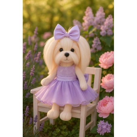 Lucky Doggy Mimi Plüsch 40 cm – Lavendelfarbenes Tüllkleid mit Schleife – Lavendeltraum
