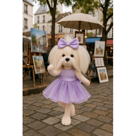 Lucky Doggy Mimi Plüsch 40 cm – Lavendelfarbenes Tüllkleid mit Schleife – Lavendeltraum