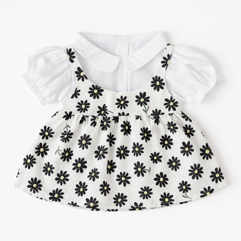 Black Daisy Dress for 40 cm plush – flat and worn view – plush not included