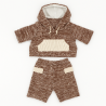 40 cm plush outfit – Brown knit hoodie & shorts set – Casual plush wear