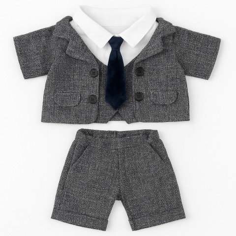 plush teddy bear dressed in elegant gray suit with white shirt and black tie - Mon Teddy Bear