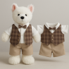Tenue Gentleman Chic pour Peluche 40 cm – Gilet à Carreaux & Short Beige