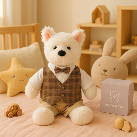Gentleman Chic outfit for 40 cm plush – brown vest and bow tie – Ref. Y117