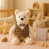 Tenue Gentleman Chic pour Peluche 40 cm – Gilet à Carreaux & Short Beige