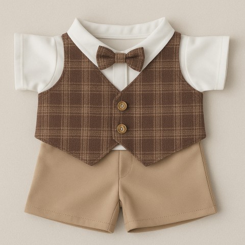 Gentleman Chic outfit for 40 cm plush – brown vest and bow tie – Ref. Y117