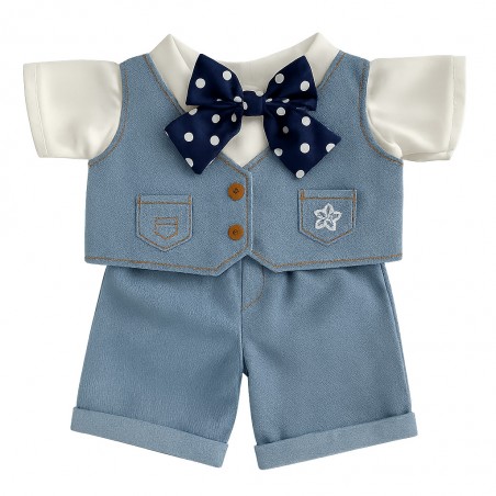 Tenue peluche – Ensemble 2 pièces en jean avec nœud pois – Réf. Y253