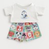 tenue pour peluche t-shirt blanc pingouin et short chiens colorés – Réf. Y185