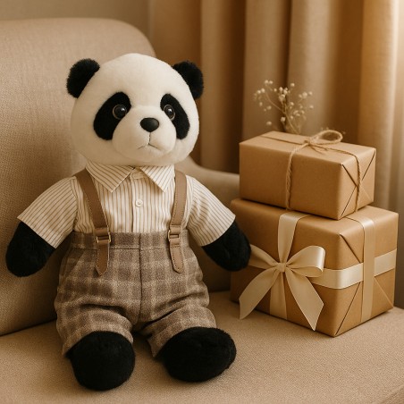 tenue peluche chemise rayée et salopette à carreaux avec bretelles – Réf. Y138