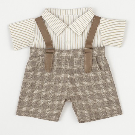 Tenue peluche Petit Dandy – Chemise rayée & salopette à carreaux – Réf. Y138