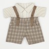 tenue peluche chemise rayée et salopette à carreaux avec bretelles – Réf. Y138