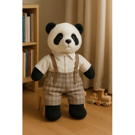 tenue peluche chemise rayée et salopette à carreaux avec bretelles – Réf. Y138
