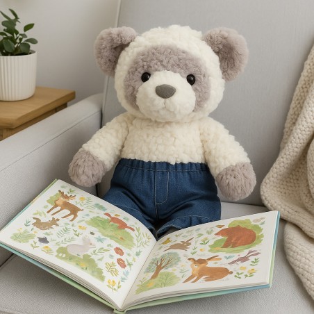 Blauwe jeans met ruches voor knuffel 40 cm – Meisjesstijl – Ref. Y133