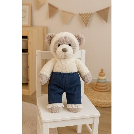 jean bleu foncé à dentelle pour peluche 40 cm – vue à plat – Réf. Y100