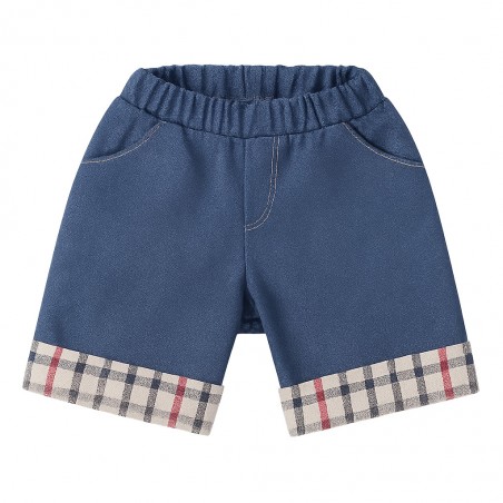 Jean roulé à carreaux bleu foncé – Vêtement pour peluche 40 cm – Réf. Y099