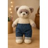Jean roulé à carreaux bleu foncé – Vêtement pour peluche 40 cm – Réf. Y099