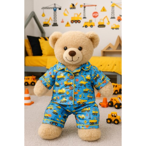 blauwe knuffelpyjama met bouwvoertuigen – Ref. Y1005