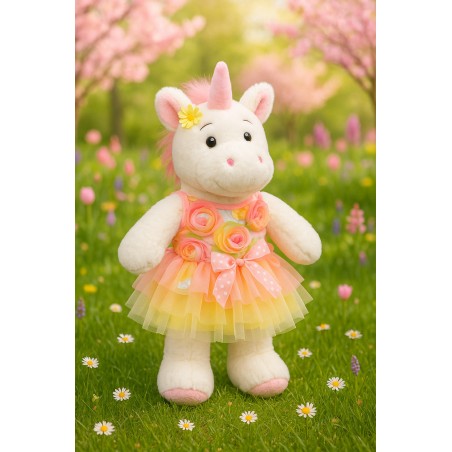 Robe licorne multicolore pastel pour peluche – avec fleurs 3D et tulle – Réf. Y161