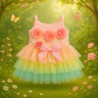 Robe licorne multicolore pastel pour peluche – avec fleurs 3D et tulle – Réf. Y161