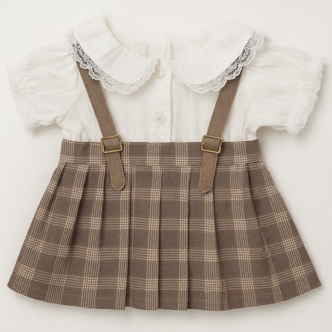 Kuscheltier-Outfit Schulmädchen – weiße Bluse & Trägerrock – Ref. Y130