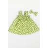 Flat lay of green daisy-print halter dress for stuffed animal – Ref. Y163