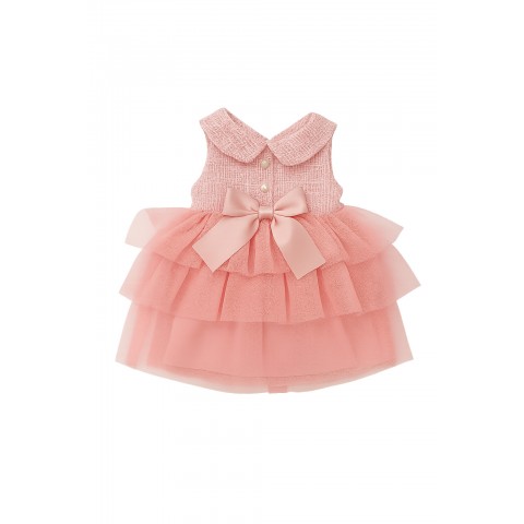 Rosa Prinzessinnenkleid aus Stufentüll mit Satinschleife – Kleidung für 38–45 cm Plüsch – Ref. Y225