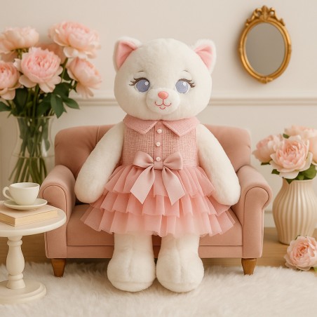 Roze prinsessenjurk met gelaagde tule en satijnen strik – kleding voor knuffel 38-45 cm – Ref. Y225